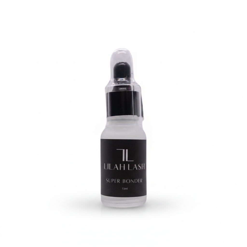 Lilah Lash Super Bonder bottle with dropper on a clean white background