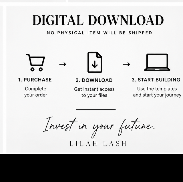 Digital download information for the Lilah Lash Beginner Lash Business Workbook